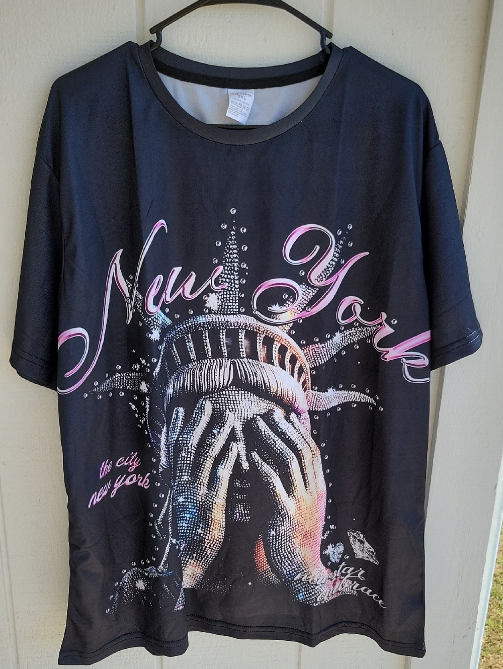 New York Graphic Tee - Black with Pink Accents